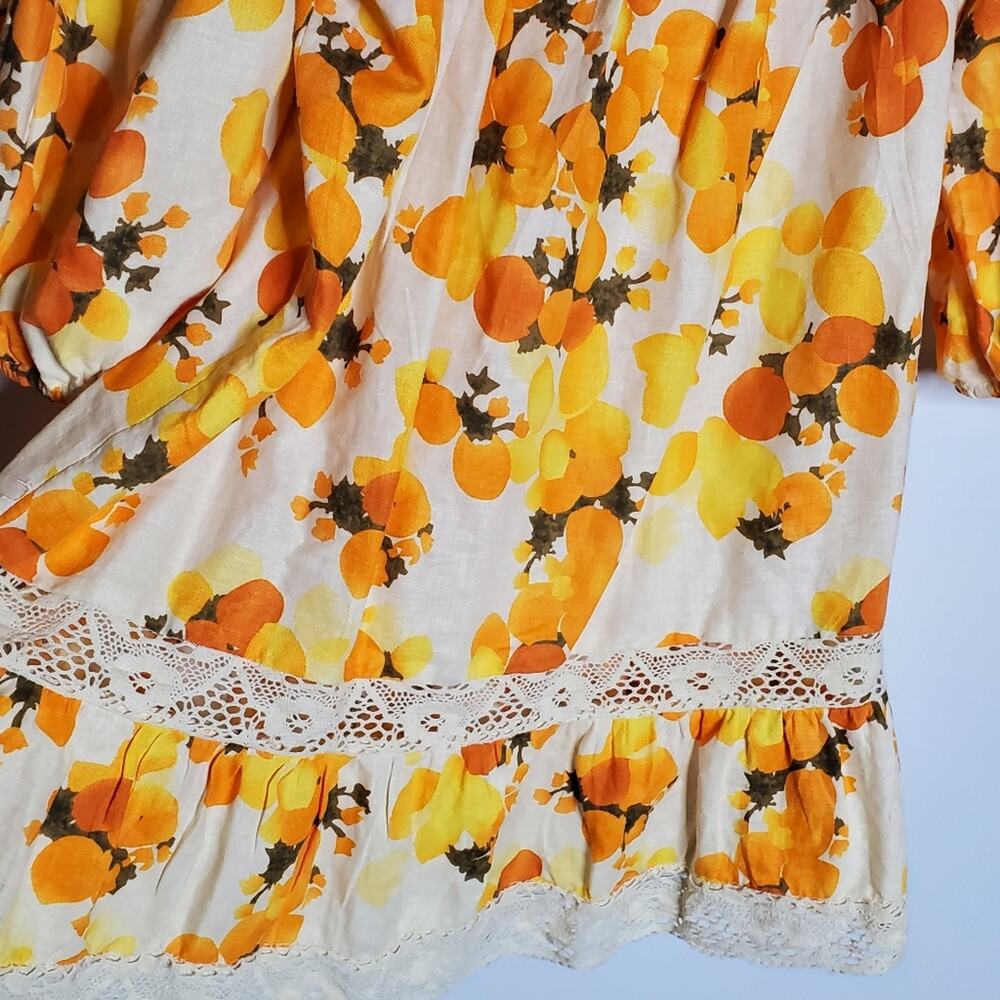 Artelier Nicole Miller Bright yellow & Orange linen Lace edge tunic  Size Large - Picture 7 of 7